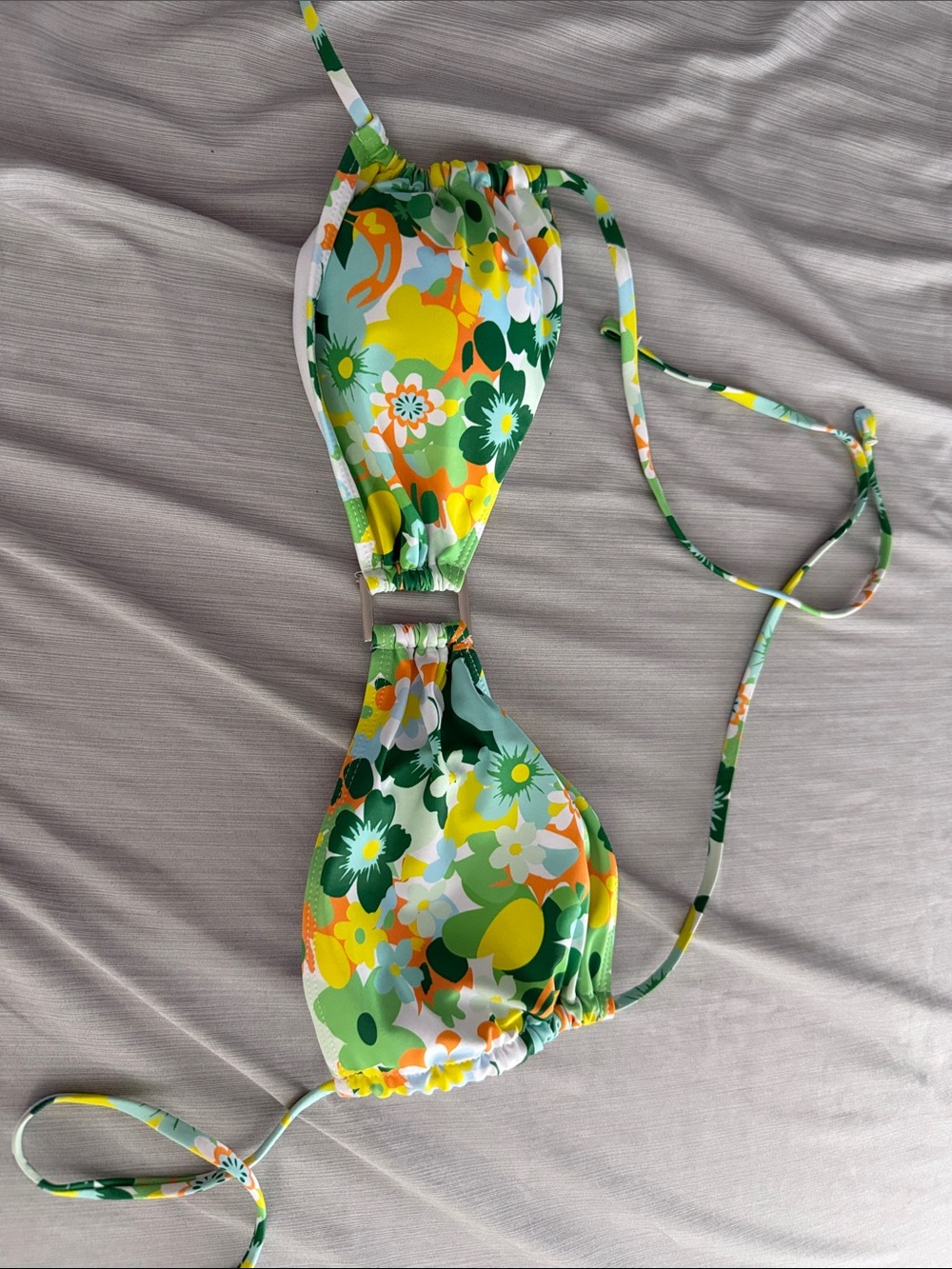 Floral Green & Yellow Triangle Bikini Top